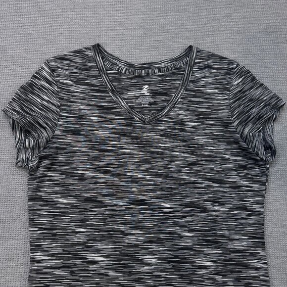 Energy Zone Womens Small Speed-Dri Black Gray Striped V-Neck Activewear T-Shirt - Picture 3 of 14